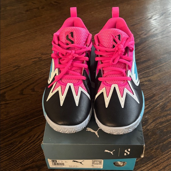 Puma Black and Pink Basketball Sneakers with Blue Highlights - Picture 1 of 5